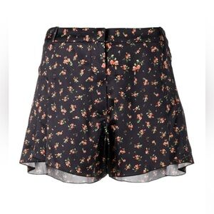 Paco Rabanne- Black Silk Floral Ruffle Mini Shorts